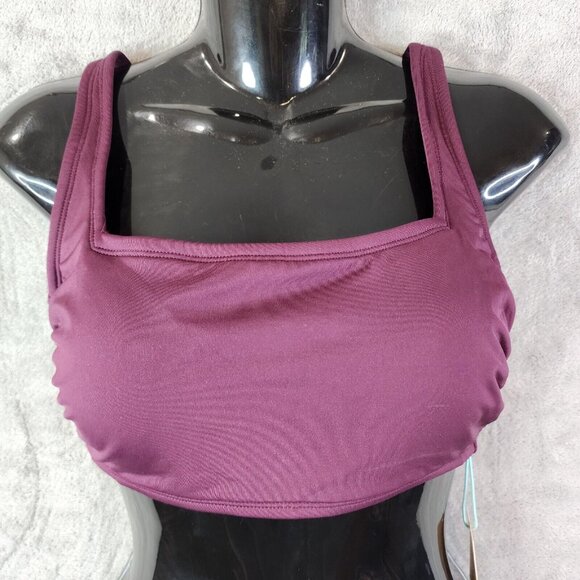 Womens Burgundy Simple Square Neck Over Shoulder Bikini Top Kona Sol M (8-10) - Picture 1 of 9